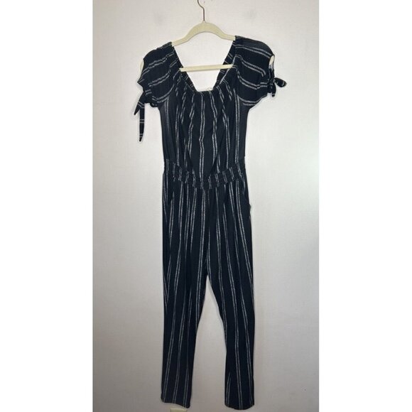 Derek Heart Womens Black White Striped Jumpsuit Casual Comfort Style Size Large - Picture 2 of 13